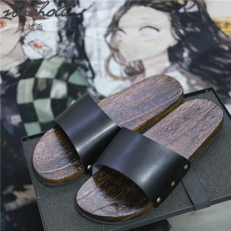 WHOHOLL Japanese Wooden Geta Clogs Slippers Man Women Summer Platform Slipper Wood Bottom Japanese Anime Cosplay Shoes