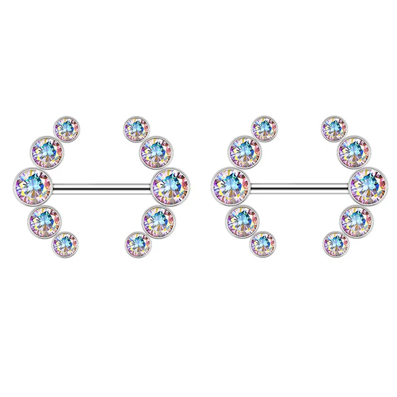 2pcs Red Crystals CZs Nipple Piercing Heart Barbell