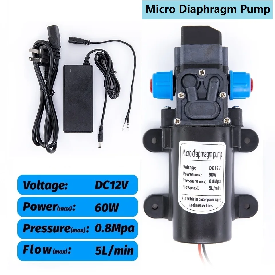 

DC 12V 60W 80PSI 5L/Min Water Micro High Pressure Diaphragm Self Priming Pump Built-in pressure switch for Home garden caravan