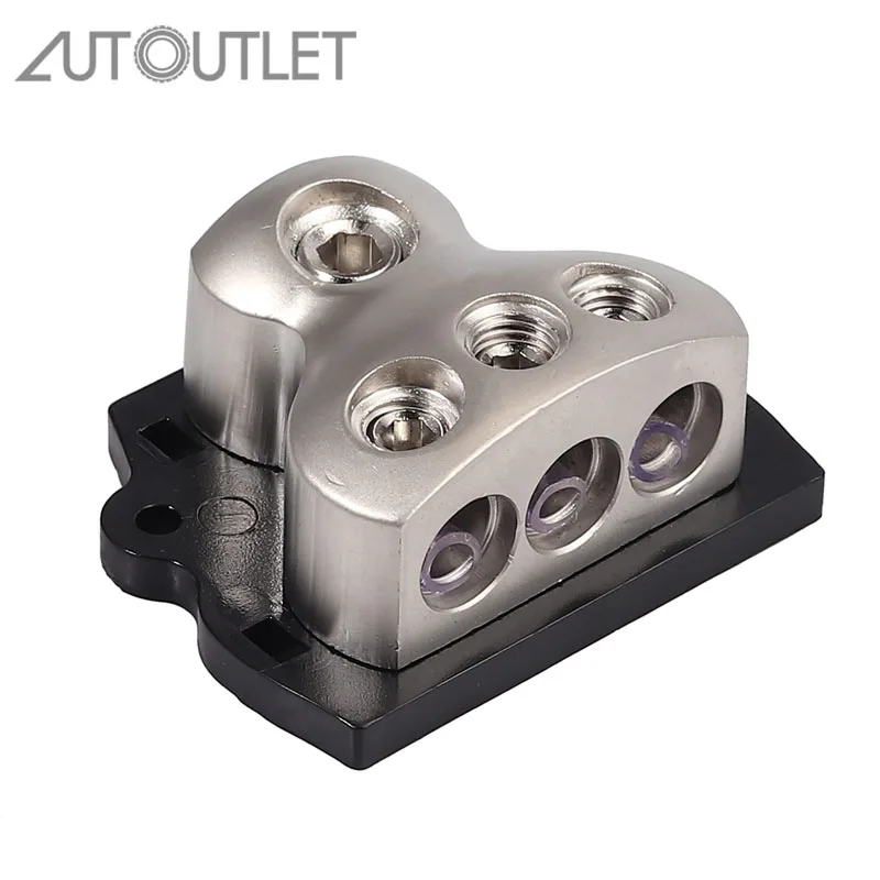 AUTOUTLET 1 pcs for 3 Way Car Power Distributor Block 1x0 Gauge in 3x4 Out Copper for Audio Splitter