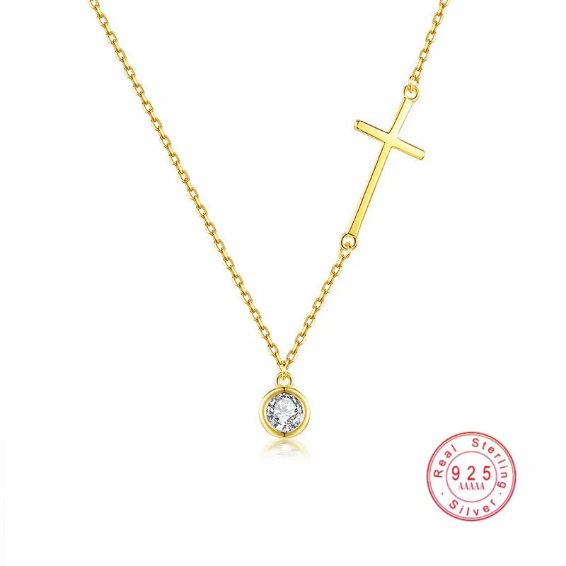 

HI MAN S925 Sterling Silver Zircon Pendant Classic Cross Necklace Women Girlfriend Birthday Gift Jewelry