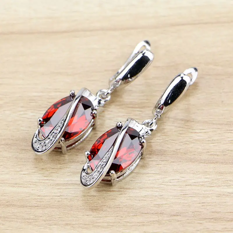 

Wholesale 925 Silver Drop Earrings Red Cubic Zirconia White Zircon Beads Drop Dangle Earring For Women