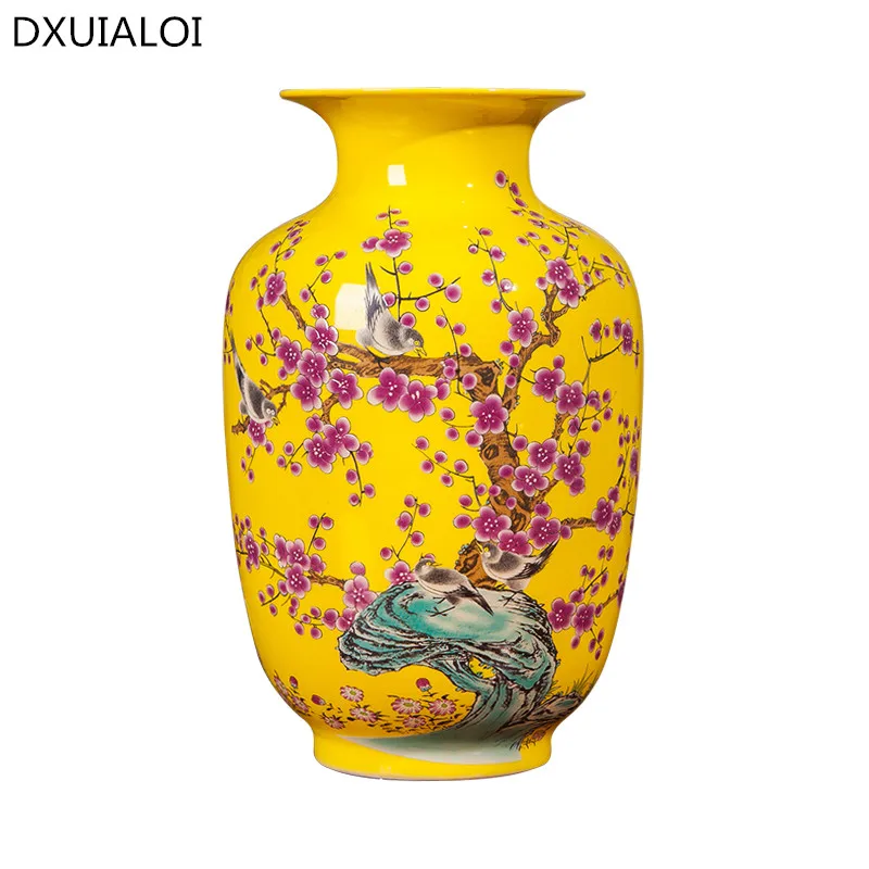 Jingdezhen Ceramic Yellow Vase Decoration New Chinese Classic Living Room Tv Wardrobe House Decoration Flower Vase