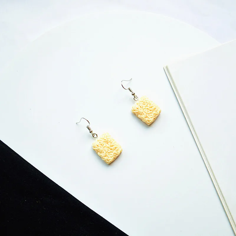 Student Cute Mini DIY Simulation Food Earrings Creative Geometry Instant Noodles Corn Sugar Gourd Prawn Cracker Brick Earrings