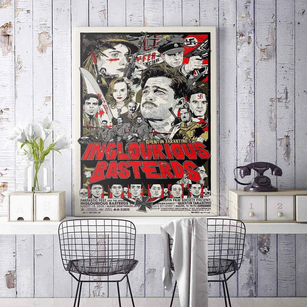 Inglourious Basterds الفيلم الكلاسيكي الرجعية الملصقات جدار الفن اللوحة قماش يطبع صور ديكور غرفة المنزل ملصقات جدار خمر #5