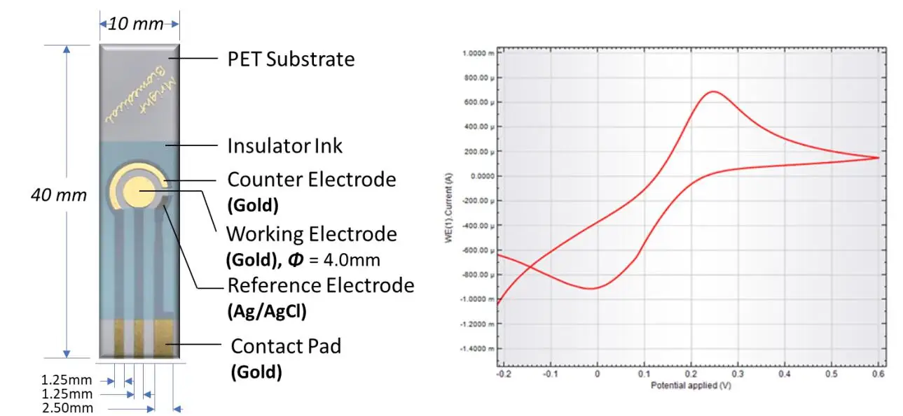 Flexible Three-electrode Gold Electrode Reference Electrode for Silver/silver Chloride.Working Electrode, Opposite Electrode