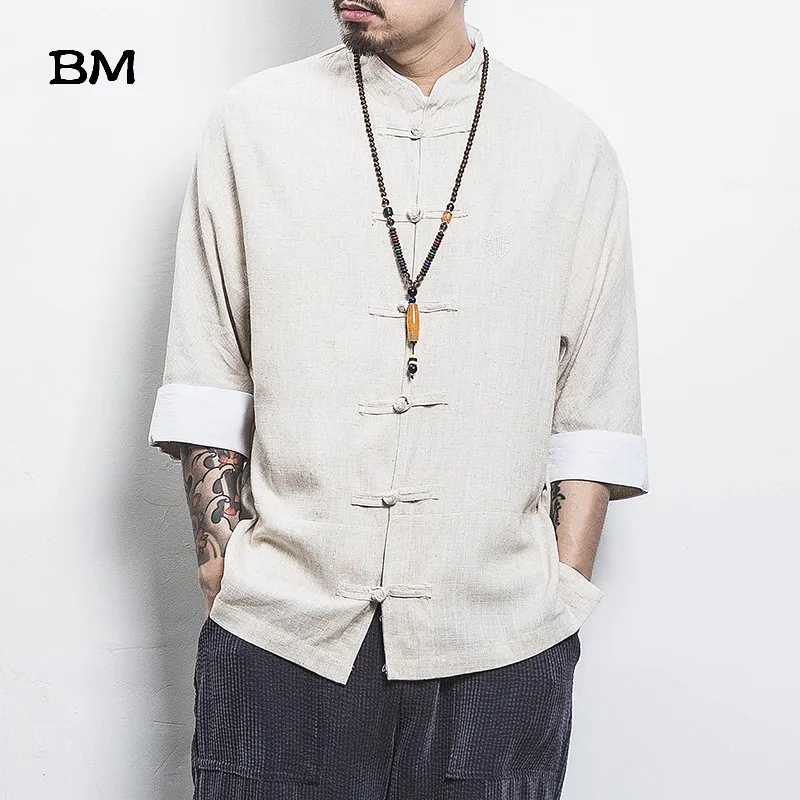 Chinese Style Shirt Ancient Style Wu Dang Clan Cotton Linen Buckle Short Sleeves Men Solid Color Tang Suit Summer Clothing