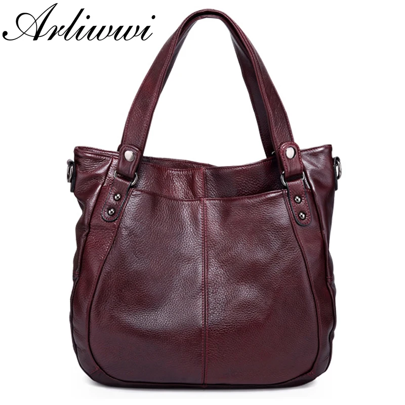 Arliwwi High Quality Genuine Leather Soft Women Tote Handbags Fashion Lady Large Shoulder Messenger Bag New GS03