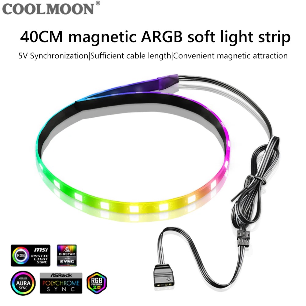 COOLMOON CM-LS40 5V ARGB PC Case LED Light Bar SATA 3PIN Desktop Computer Lamp Strip 40cm Motherboard RGB Decoration Accessory