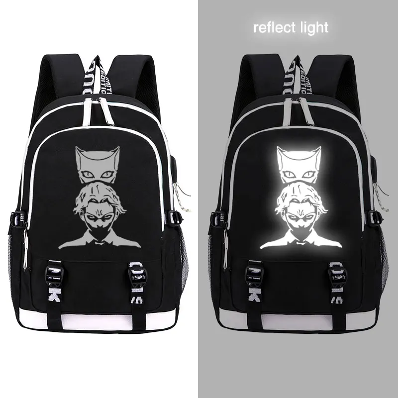 BIZARRE ADVENTURE Backpack Jotaro Kujo Trendy Usb Laptop Luminous School Bag  Girls Boys Teenagers Children's Cool Bookbag