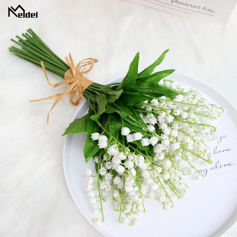 Meldel 1 Pcs Plastic Kunstmatige Lelie Vallei Bloem Tak Witte Nep Bloemen Bruiloft Tafel Krans Thuis Vaas Diy Decoratie Bloem