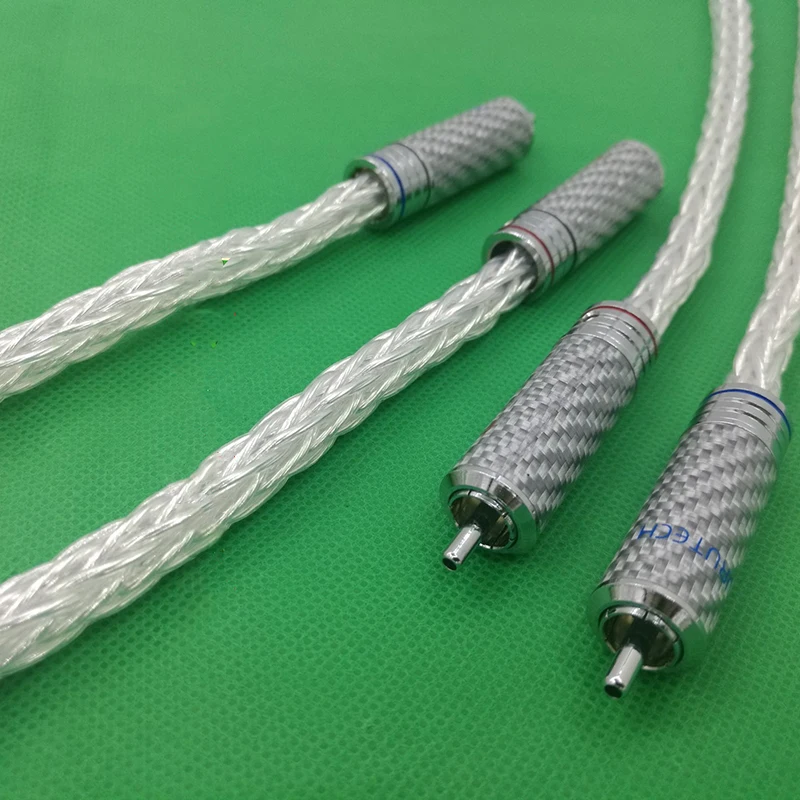 Hi-End 8AG Silver Plated OCC 16 Strands Audio Cable WithCarbon fiber rhodium-plated RCA Plug Cable HIFI 2RCA TO 2RCA Cable