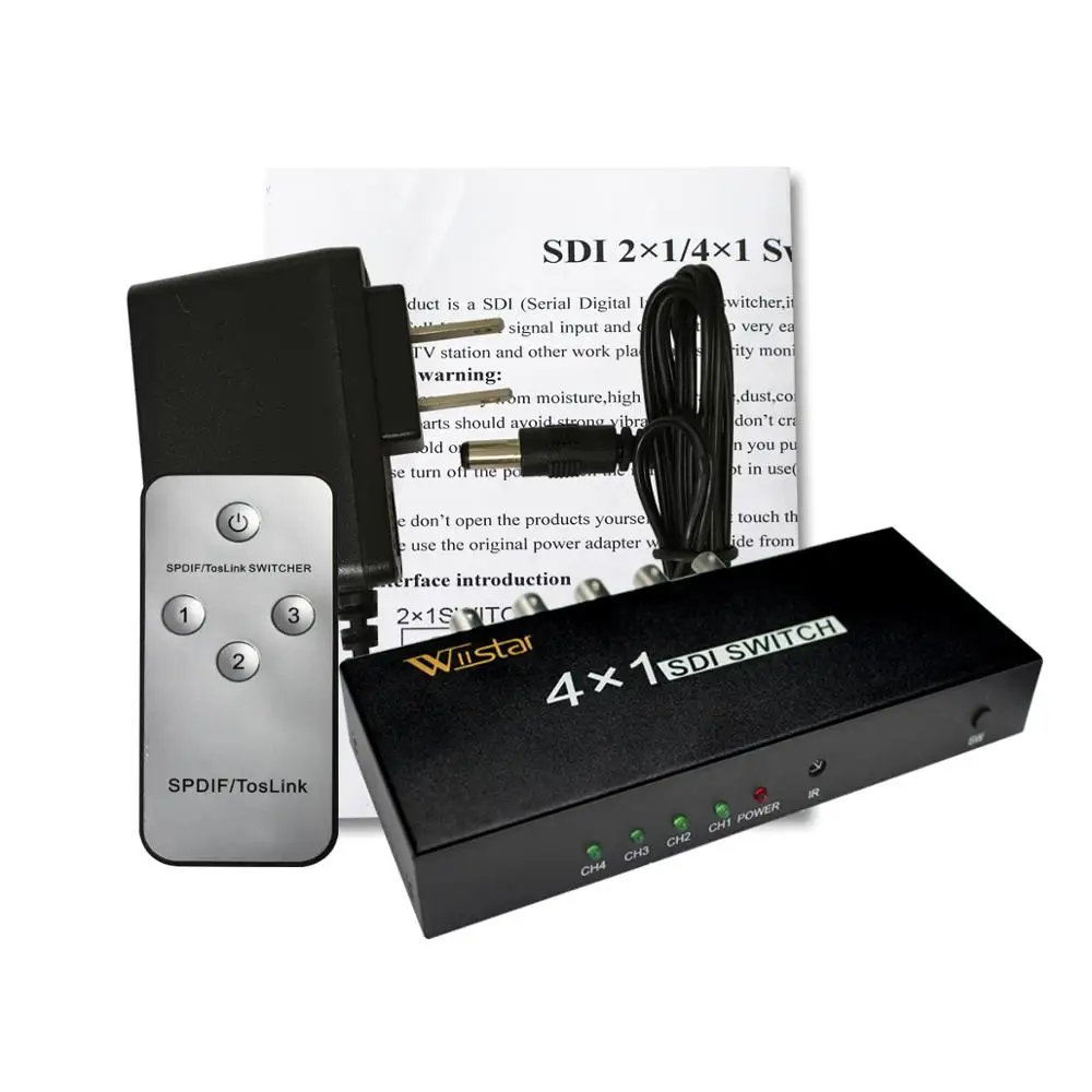 4x1 SDI 스위치 3G/HD/SDI 4x1 스위처(BNC 암 지원 포함) 프로젝터 모니터 카메라용 1080P 분배 확장기