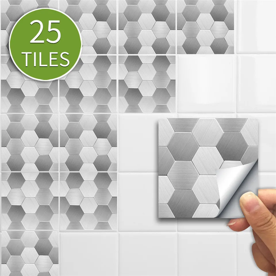 10/15cm Adhesive Vinyl Wallpaper Hexagon Pattern Wall Sticker For Bathroom Kitchen Decoration Decal Home Decor Tile Brick Murals