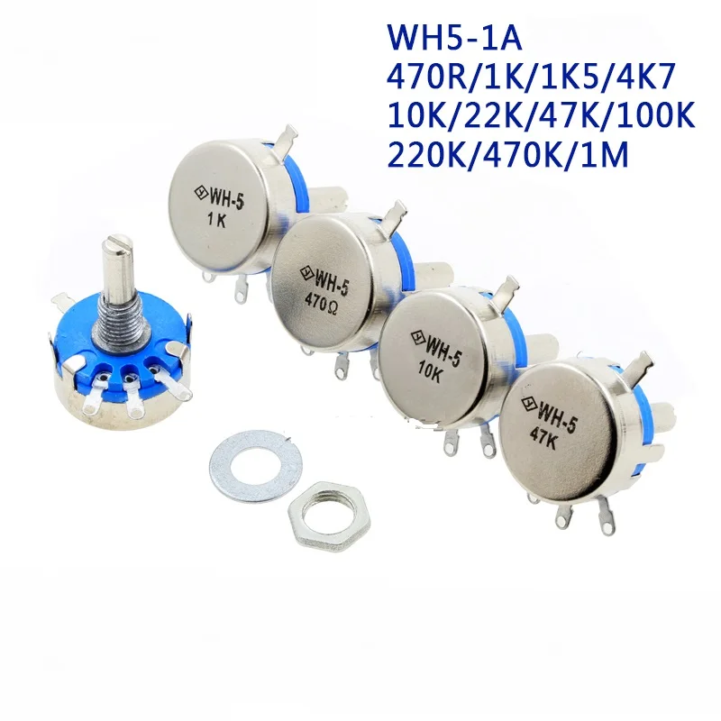 5PCS Potentiometer WH5-1A WX110/010 WTH118-1A/2W WX14-12/3W 100R 220R 330R 470R 1K 2.2K 4.7K 5.6K 6.8K 22K47K 100K Potentiometer