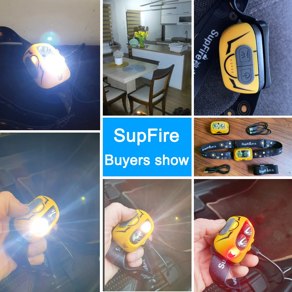 SuperFire HL05-S LED faro de inducción luz fuerte carga blanco y amarillo doble luz montada en la cabeza pesca nocturna