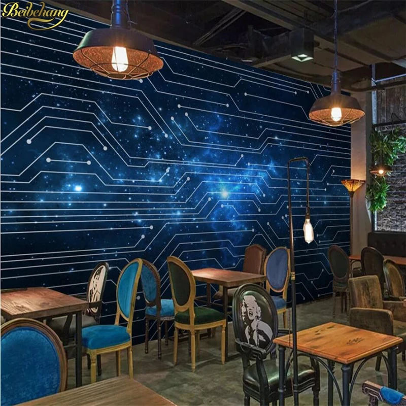 beibehang Custom 3d wallpaper mural 3D vertical abstract lines blue starry circuit board technology background wall paper