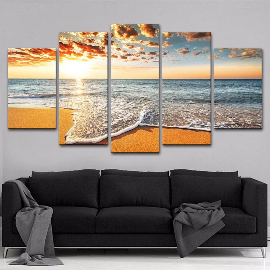 Golden Seascape Diamond Painting Diy Full Square Round Drill 5D Diamond Embroidery 5 Piece Mosaic Needlework Home Decor DM2025