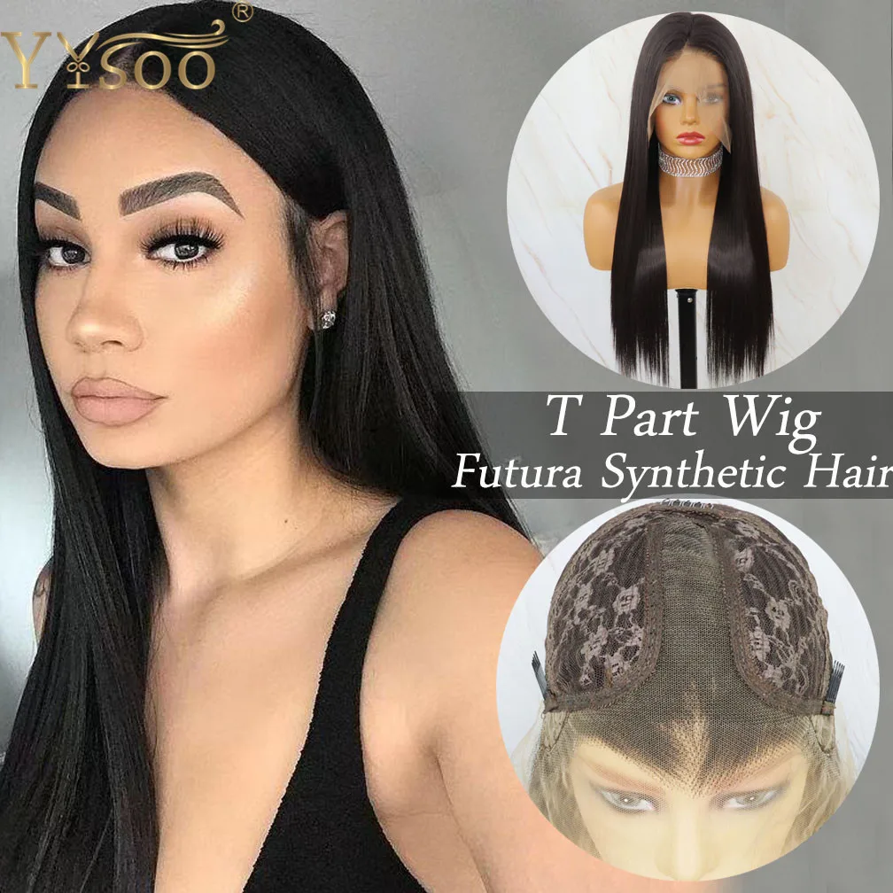 BlueBird Black Hair Long Silky Straight Wigs T Part Wig Futura Hair Heat Resistant Synthetic Lace Front Wigs For Black Women