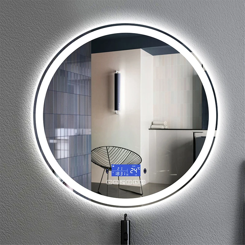 Round LED Smart Wall Mounted Bathroom Mirror With Body Induction Anti-Fog Bluetooth Function Bath Makeup Vanity Mirror