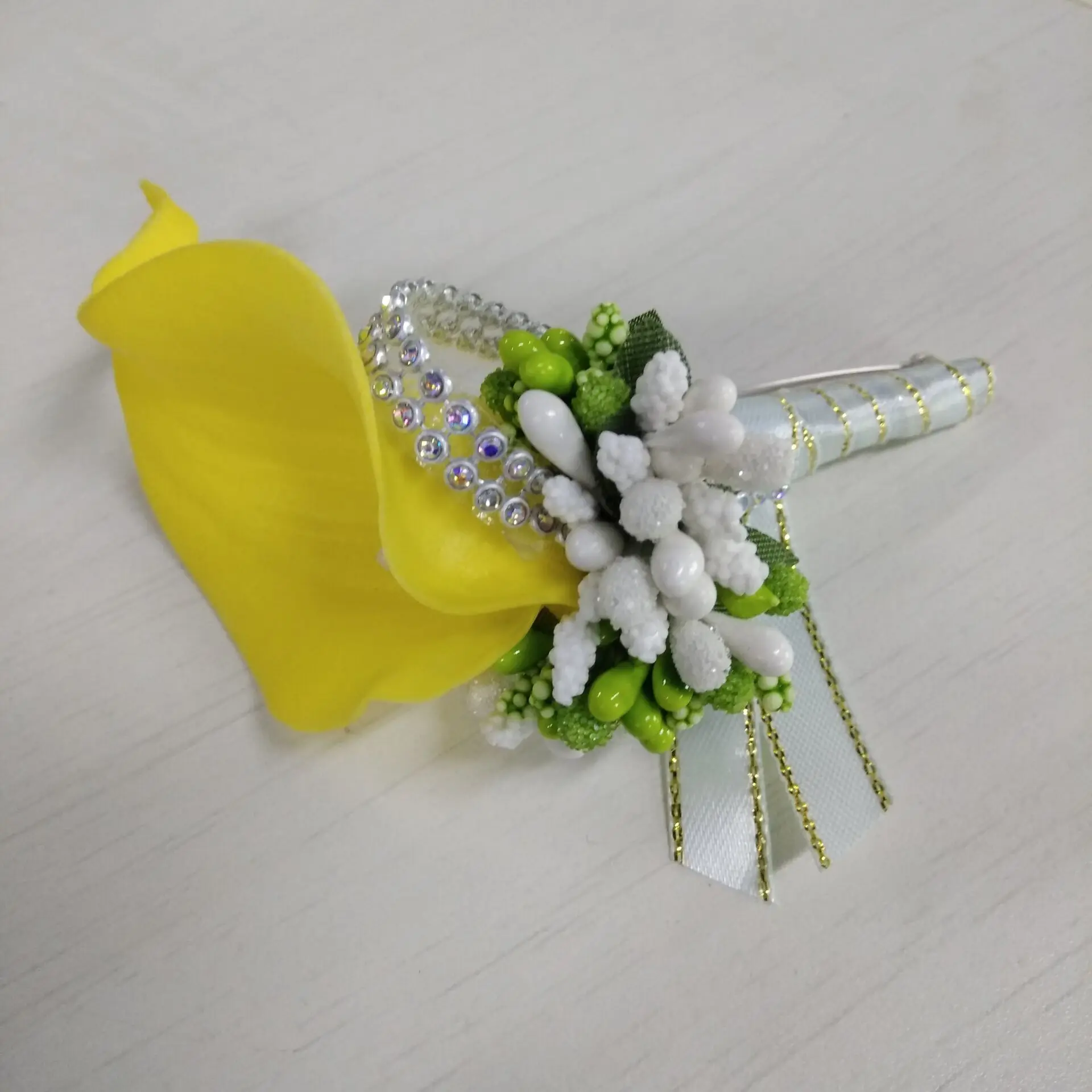 Meldel Wedding Corsage Groom Brooch Pins Wedding Corsages and Boutonnieres White Buttonhole PU Calla Man Marriage Accessories