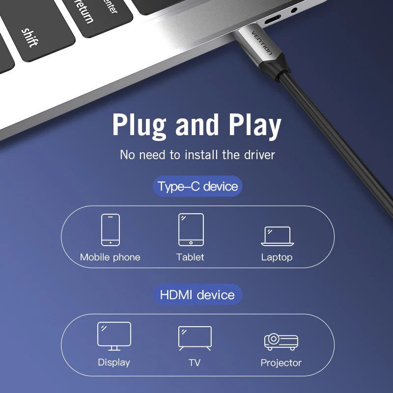 Vention USB C HDMI Cable USB Type C to HDMI 2.0 Thunderbolt 3 Converter for MacBook Pro Huawei Xiaomi Samsung Type C HDMI Cable