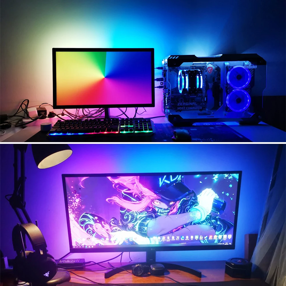 Ambiente ws2812b 5050 rgb inteligente led pixel tira computador portátil sonho tela sincronizar 1m 2m 3m 4m 5m kit