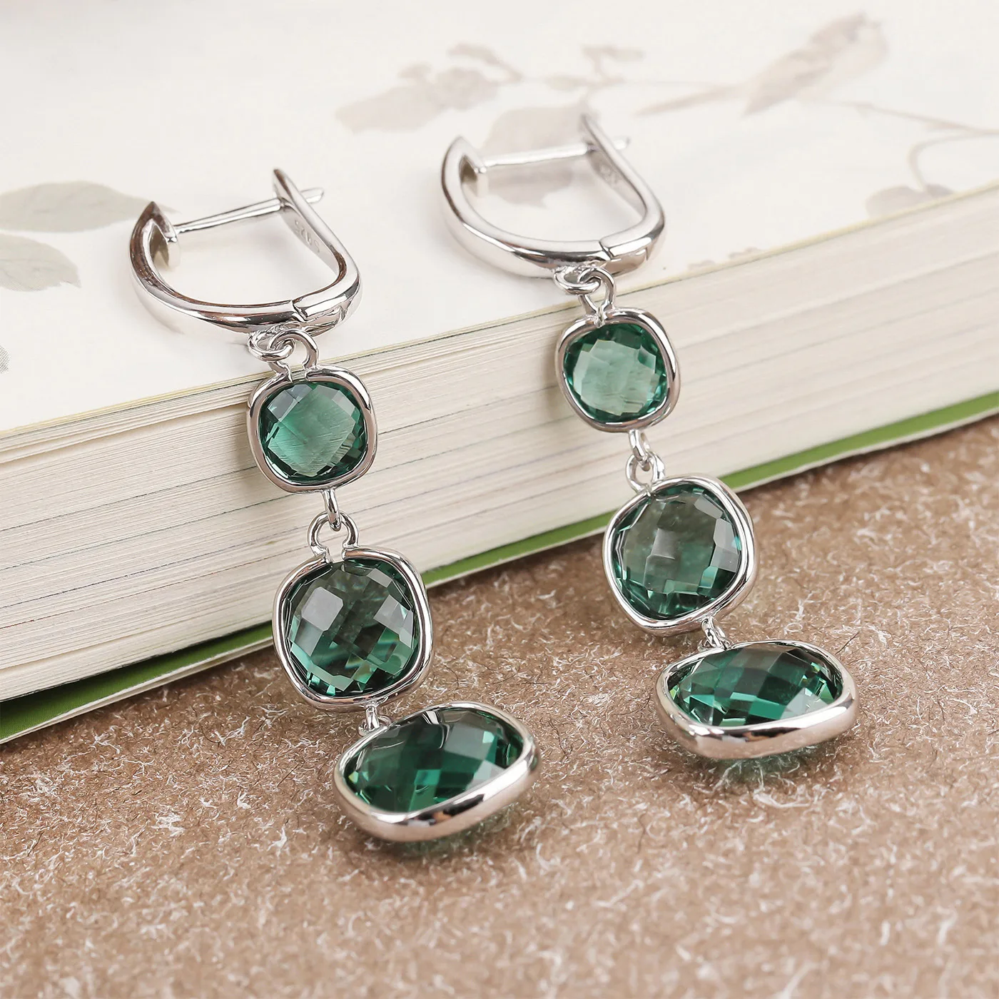 CSJ Green Amethyst Quartz Earring Sterling 925 Silver Gemstone Crystal for Women Wedding Party Birthday Gift Free Ship image 2