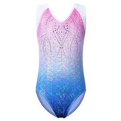 BAOHULU Leotardos de gimnasia para niñas, mono de práctica de Ballet con diamantes de imitación brillantes, trajes atléticos para adolescentes y niños