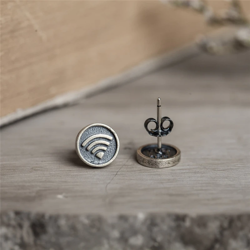 أقراط أذن من الفضة الإسترليني MKENDN 100% عيار 925 بإبداع واي فاي مجوهرات عصرية مخصصة للأذن مضادة للحساسية #3