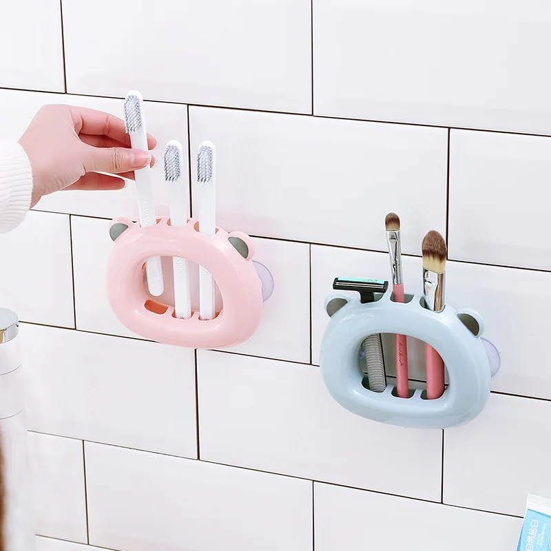 Bathroom Products Carton Toothbrush Holders Cute suction cup rack Simple Shaver Holders Suction wall Toothed rack PP Organizer