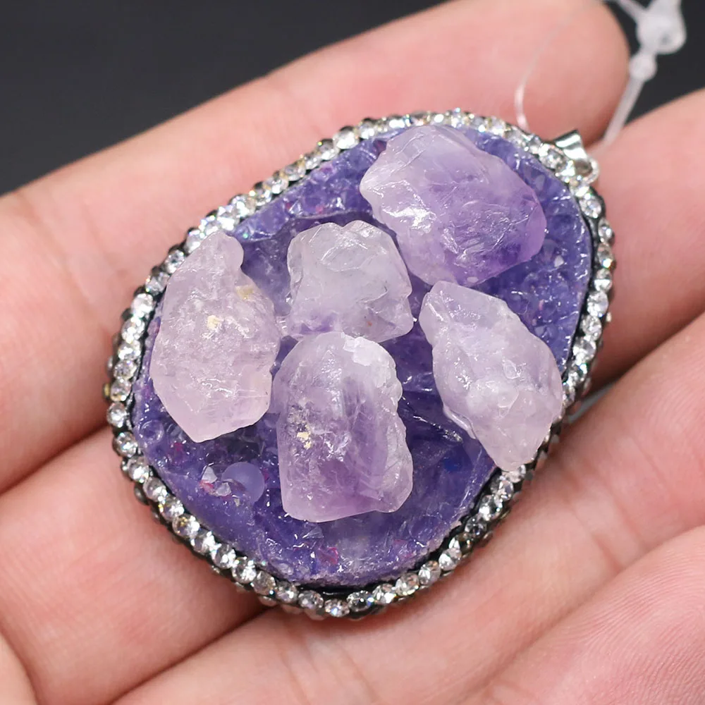New Natural Stone Pendants Water Drop Druzy Amethysts Pendants Purple Crystal Charms for DIY Necklace Pendants Jewelry Making