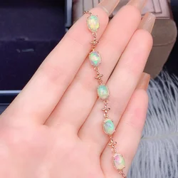 Genuine Opal Charm Bracelet 5*7MM Natural Colorful Gemstone Fine Jewelry for Women Anniversary Gift Real 925 Sterling Silver