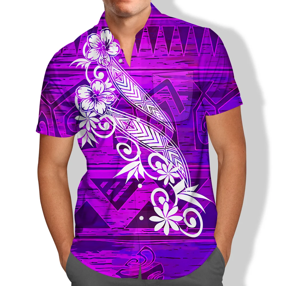 Pocket Short Sleeve Shirt Men Black and White Polynesian Tribal Clothing Tribal Clothes Islanders 2021 New Samoan