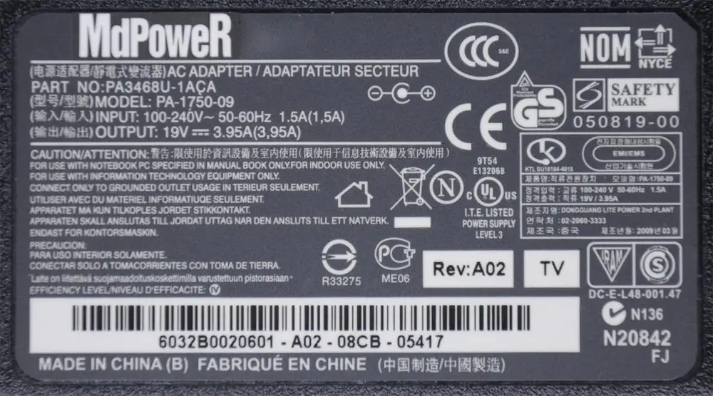 Imagem -06 - para Toshiba 19v 3.95a Pa3468u1aca Pa-175004 09 Laptop ac Power Adapter Charger Pa3165e-1aca Adp75sb ab L455d L505d A215 M500