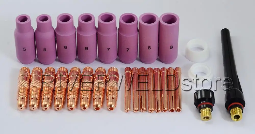 

TIG Collet Bodies Alumina Nozzle Back Cap Fit DB PTA SR WP 17 18 26 TIG Welding Torch 28pcs