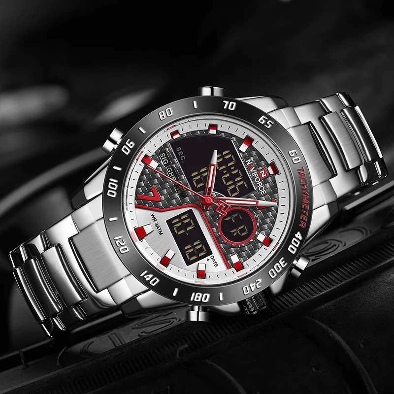 Top Luxury Brand NAVIFORCE sport męskie zegarki kwarcowe chronograf zegar analogowy wojskowy zegarek ze stali nierdzewnej dla człowieka