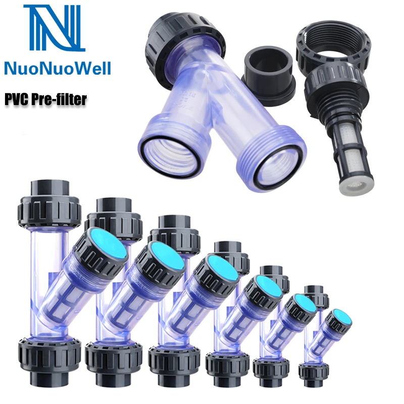 NuoNuoWell Transparent PVC Pastic Y Type Filter Sediment Strainer Factory Dosing Pump Accessories Home Water Pre-filter 20-63mm