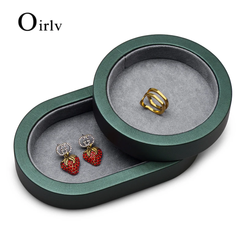 Oirlv Retro Green PU Leather Earrings Display Tray with Microfiber Earring Storage Tray Jewelry Organizer Palette Customized