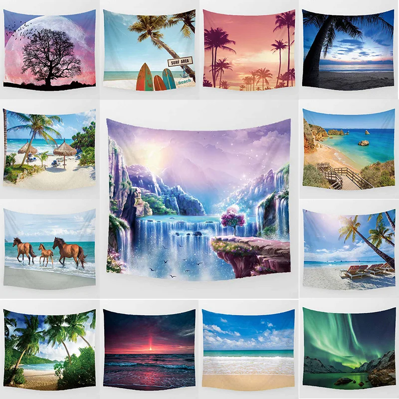 

Beauty sea landscape tapestry sunset northern lights background wall decor rectangle hanging tapestry large size 200cm by 150cm