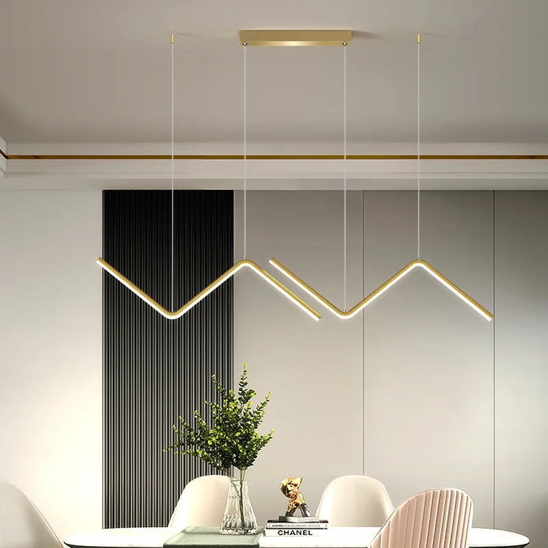 

Nordic Minimalist Dining Table Irregular Line Led Chandelier Ins Style Restaurant Kitchen Cafe Store Hanging Light Luminaire