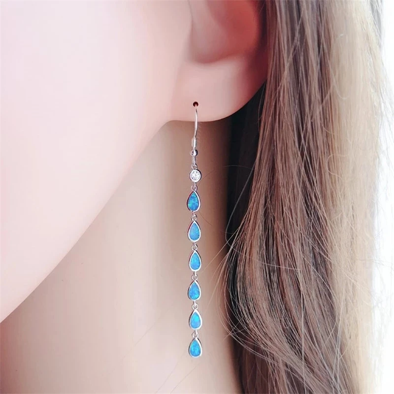 2021 Women Earring Vintage Water Drop Opal Long Dangle Earrings Zircon Ear Stud Wedding Party Jewelry Accessories