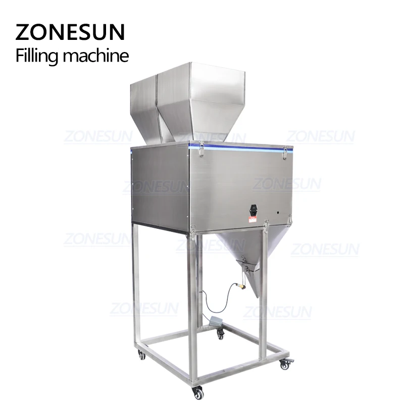 ZONESUN Bubuk Biji Kopi Kantong Sachet Oatmeal Mesin Pengisi Berat Badan Getaran dengan Gerbong Ganda