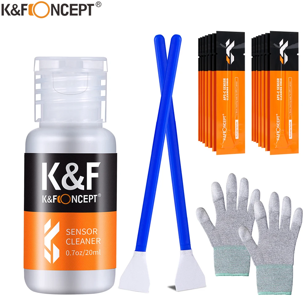 K&F Concept 16mm APS-C cleaning kits 16Pcs cleaning stick 20ml cleaning liquid PU dust-free rubber gloves for DSLR Cameras