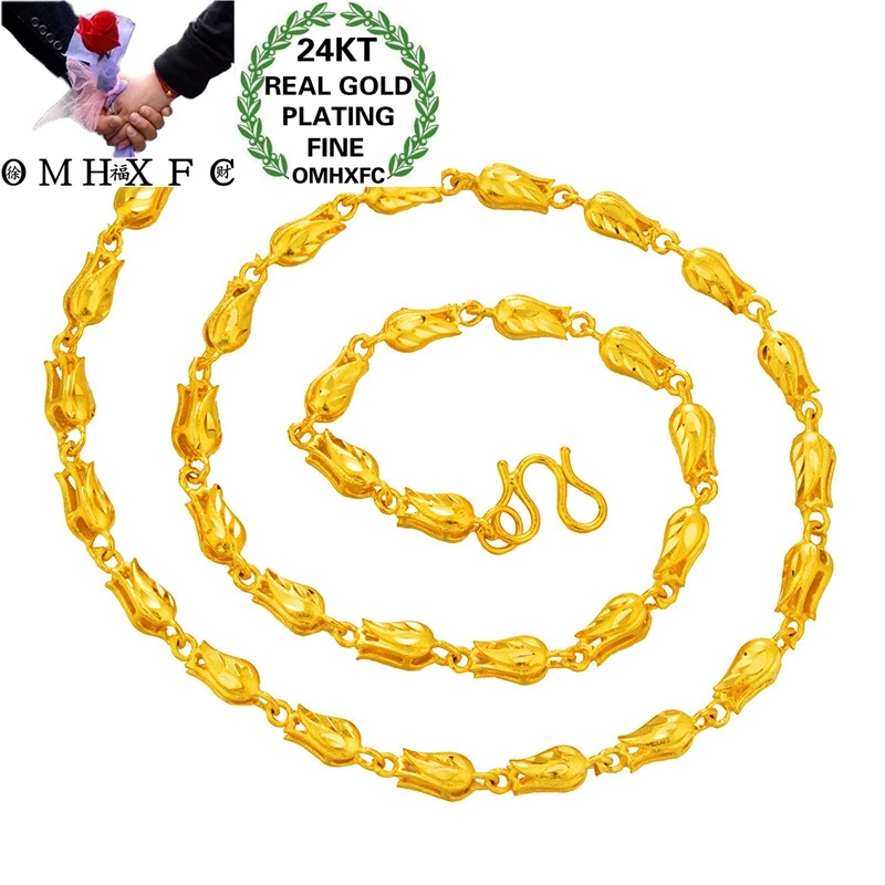 

OMHXFC NL230 Jewelry Wholesale European Hot Fine Fashion Man Party Birthday Wedding Gift Rose Beads 24KT Gold Chain Necklaces