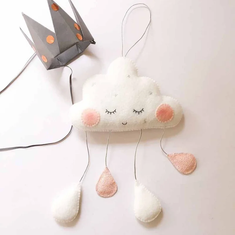 Felt Cloud Face เด็กตกแต่งห้องนอนเด็กตกแต่งห้อง Nordic ตกแต่งสำหรับห้องเด็ก J0248