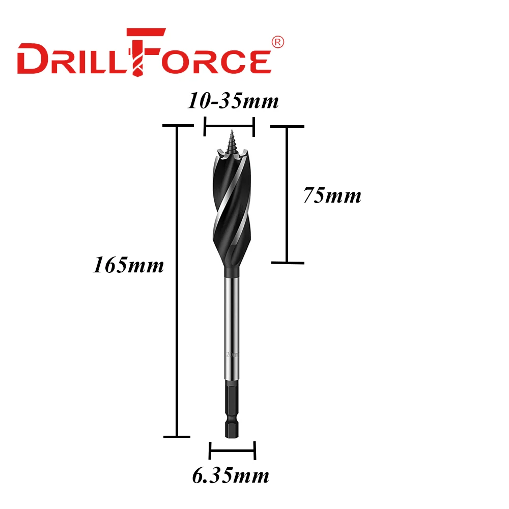 Drillforce 10-35mm Woodworking Auger Drill Bit Wood Boring Hole Cutter Tool 10/12/14/16/18/19/20/22/25/28/30/32/35mm