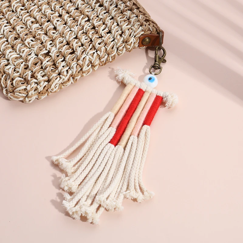 Multicolor Tassel Keychain Handmade Layered Bohemian Eye Beads Key Ring For Women Macrame Bag Boho Key Holder Jewelry Gifts