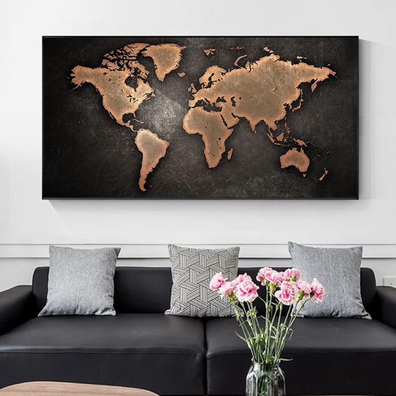 Vintage World Map Picture Canvas Painting Retro Map Posters Prints Wall Art Picture Quadro for Living Room Home Decor Cuadros