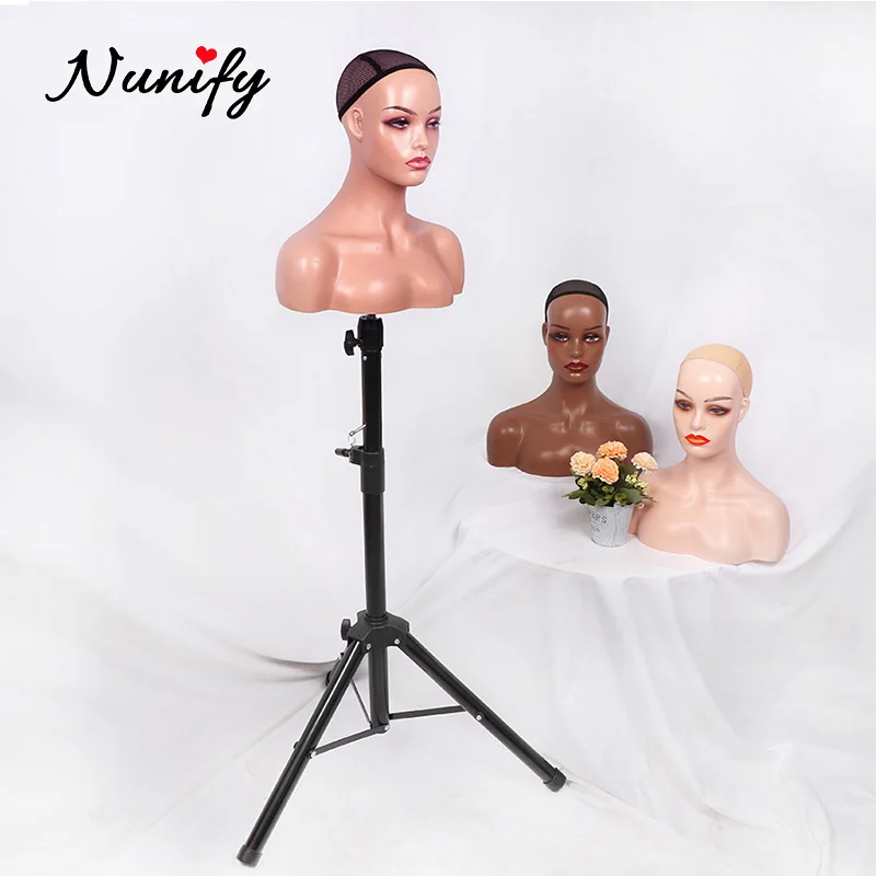 Nunify Black Beige Skin Mannequin Head Hat Half Body Double Shoulder Pvc Training Mannequin Heads For Display Wigs Hat Jewelry